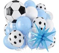 Palloncini da calcio blu e bianchi, 30,5 cm, palloncini da calcio blu e bianco con pallone da calcio da 55 cm e palloncino in lamina a stella azzurra, per ragazzi e uomini, calcio, compleanno, sport