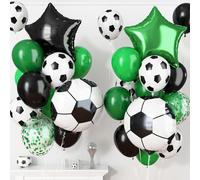 Palloncini da calcio, palloncini verdi e neri con palloncini stampati a forma di stella da 45 cm, palloncini neri e verdi, coriandoli per calcio, sport, ragazzi, uomini, calcio, compleanno, baby