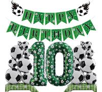 Palloncini da calcio per 10° compleanno, 5 pezzi, a tema verde, decorazione per mucchi di calcio, striscione di buon compleanno, numero 10, palloncini in lamina per bambini di dieci anni