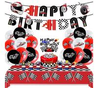 Palloncini da Corsa Compleanno,Doyomtoy 21 pezzi Decorazioni Auto da Corsa Banner di Compleanno Tovaglie Decorazioni per Feste in Auto Bambini per Forniture per Feste a Tema per Auto