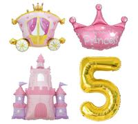 Palloncini da principessa per ragazze 5° compleanno decorazioni per feste di compleanno rosa oro corona rosa palloncino castello rosa, palloncino carrozza oro 101,6 cm grande numero 5 palloncino