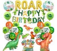 Palloncini decorativi di compleanno a forma di dinosauro, per ragazzi, striscione di buon compleanno e palloncini dorati con lettera ROAR, grande e mini palloncino in lamina di dinosauro per bambini
