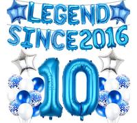 Palloncini decorativi per 10° compleanno per ragazzi, 39 pezzi, a doppia cifra, leggenda blu dal 2016, sfondo con lettere numero 10 a forma di stella, palloncini decorativi per feste di dieci anni
