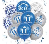 Palloncini decorativi per 11° compleanno, per ragazzo, 40 pezzi, blu navy, argento, impressionante dal 2015, 11 anni, set di palloncini per ragazzi di 11 anni