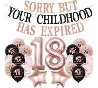 Palloncini decorativi per 18° compleanno ragazze - 23 pezzi oro rosa nero coriandoli in lattice palloncini a stella Sorry But Your Childhood Have Expired Banner per ragazze accessori decorativi per