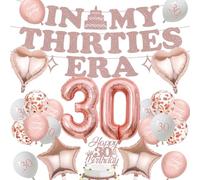 Palloncini decorativi per 30° compleanno da donna, 24 pezzi, pre-stringa in oro rosa in My Teenager Era, striscioni a forma di cuore, stella, numero, topper per torta per lei 30 anni forniture