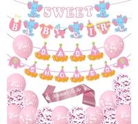 Palloncini decorativi per baby shower per bambina, motivo elefante rosa, ghirlanda con scritta in inglese "Mummy to be", coriandoli per rivelare il sesso, decorazione per feste per baby shower per