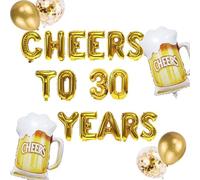 Palloncini decorativi per compleanno, uomo e donna, per 30 anni, decorazione di compleanno con boccale di birra dorata, palloncini in pellicola, per uomini e donne, 30 anni (30 .)