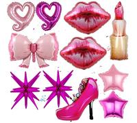 Palloncini decorativi per feste di trucco spa, 11 palloncini per trucco, rossetto, labbra rosse, fiocco rosa, stella, tacchi alti, palloncini in lamina per ragazze, donne, compleanni, addio al