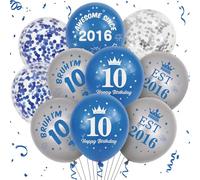 Palloncini decorativi per il 10° compleanno, per ragazzo, 40 pezzi, blu navy, argento, impressionante dal 2016, set di palloncini per 10 anni, per ragazzi a doppia cifra, 10 anni