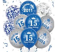Palloncini decorativi per il 15° compleanno, per ragazzo, 40 pezzi, blu navy, argento, impressionante dal 2011, set di palloncini per 15 anni, per ragazzi di 15 anni