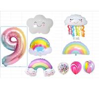 Palloncini decorativi per il 9° compleanno per bambine, 21 pezzi, arcobaleno, palloncini arcobaleno, palloncini sfumati n. 9, palloncini con nappe sorridenti, per feste di compleanno