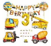 Palloncini Decorazione di Compleanno di Escavatori 3 Anni, 23 Pezzi Forniture per Feste Costruzione con Banner, Decorazione per Cantieri per Ragazzi, Palloncini Compleanno per Veicoli Ragazzi