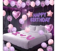 Palloncini di buon compleanno viola rosa decorazioni rosa viola palloncino lettere banner con stella cuore palloncino 1000 pezzi petali di rosa artificiali 24 candele LED senza fiamma per forniture