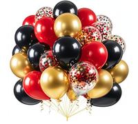 Palloncini di colore nero, rosso, oro, 100 pezzi, colore nero, oro e coriandoli rossi, palloncini rossi da 12 pollici, per ragazzi, ragazze, compleanni, fidanzamenti, feste, feste di laurea, Capodanno