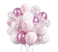 Palloncini di compleanno, 30 palloncini rosa metallizzati per feste di compleanno, colore bianco metallizzato e coquette, con fiocco glitterato, set di palloncini a elio con corda per addio al