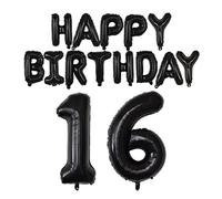 Palloncini di compleanno Kit 40 "16 ° Numero Palloncini 16 "Buon Compleanno Lettere Palloncini Palloncini in Mylar Nero per Compleanno Decorazione Partito Forniture