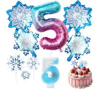Palloncini di Fiocco di Neve 5 Anni 9 Pezzi, Palloncino Numero 5, Candele con Fiocco di Neve Numero 5 per Torta, Decorazione di Compleanno a Forma di Neve, Per Feste di Compleanno