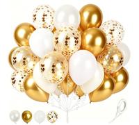 Palloncini dorati e bianchi, 60 palloncini metallici in lattice da 30,5 cm, con 1 nastro, per compleanni, matrimoni, addio al nubilato, decorazioni per feste