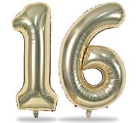 Palloncini dorati per 16° compleanno per ragazzi e ragazze, 100 cm champagne lamina d'oro numero 1 e 6 palloncini autogonfianti oro chiaro 16 palloncini numero per uomini donne 16° anniversario