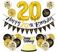 Palloncini e Decorazioni 20 Anni Compleanno Oro Nero - Festone Buon Compleanno per Uomo Donna - Addobbi Festa