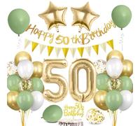 Palloncini e Decorazioni 50 Anni Compleanno Verde Oro - Festone Buon Compleanno per Uomo Donna - Addobbi Festa