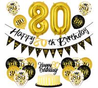 Palloncini e Decorazioni 80 Anni Compleanno Oro Nero - Festone Buon Compleanno - Addobbi per Festa Uomo Donna