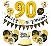 Palloncini e Decorazioni 90 Anni Compleanno Oro Nero - Festone Buon Compleanno - Addobbi per Festa Uomo Donna