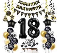 Palloncini e Decorazioni per Compleanno 18 Anni - Oro e Nero - Set per Ragazzo e Ragazza - Include Decorazioni per Torta