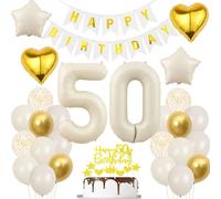 Palloncini e Decorazioni per Compleanno 50 Anni - Oro e Beige - Set Festa Boho per Uomo e Donna
