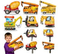 Palloncini Escavatore 10 pezzi, Gigante Palloncini per Camion Grandi, Palloncinis Gru di Alluminio, Balloon di Elio Costruzione a Tema Decorazione per Bambini Ragazzo Festa di Compleanno