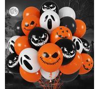 Palloncini fantasma di Halloween, 30,5 cm, 43 pezzi, palloncini neri e arancioni, zucca spaventosa, arancione, nero, bianco, in lattice, con stampa, per Halloween, compleanno, feste a tema spettrale