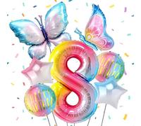 Palloncini Farfalla 8 Anni, Kit Palloncini Compleanno 8 Anni Farfalla, Palloncini Foil Farfalla Palloncini Alluminio Compleanno, Palloncini Farfalle Compleanno per Decorazione Festa Compleanno Bambina