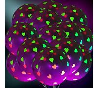 Palloncini fluorescenti al buio, 30,5 cm, trasparenti, con cuori, pois e stelle, confezione da 50 pezzi, divertenti forniture per feste ispirate al bagliore | per compleanno, Natale, danza, banchetto