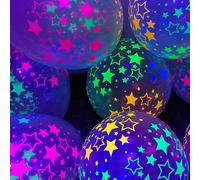 Palloncini fluorescenti neon, palloncini neon a stelle/puntini che brillano sotto la luce nera, palloncini in lattice fluorescenti neon per feste di compleanno, matrimoni, feste con luci nere, Natale 