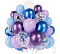 Palloncini Frozen, 60 Pezzi Lattice Palloncino Compleanno,Viola,Blu,Metallic,Palloncini con Paillettes,per Addobbi Compleanno San Valentino Battesimo Matrimonio Anniversario