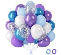 Palloncini Frozen, 60 Pezzi Palloncini Viola Blu Bianco Perla Confetti Metallizzati, Palloncino Decorazioni Compleanno per Gender Reveal Anniversario Baby Shower Matrimonio Fidanzamento, 12 Pollici