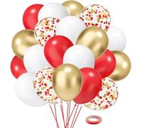 Palloncini Geuburtstag rosso bianco oro SKYIOL 50 palloncini in lattice da 12 pollici rosso bianco dorato metallizzato coriandoli palloncini set per matrimonio, Natale, San Valentino, festa della