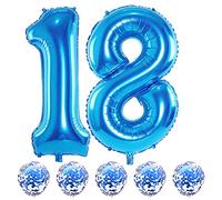 Palloncini grandi da 18 numeri blu, 100 cm numero 1 e 8 palloncini, autogonfianti con coriandoli blu set per ragazzi e uomini 18° 81° palloncini per feste di compleanno decorazioni per anniversario