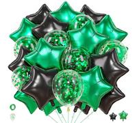 Palloncini grandi in lamina a forma di stella da 45,7 cm, per feste di compleanno a tema avventura nella giungla, 25 pezzi, in Mylar nero e verde, per calcio, baby shower, matrimoni, anniversari e
