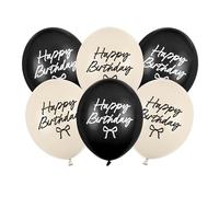 Palloncini Happy Birthday, 30 cm, set da 6 pezzi, per elio o aria, palloncini in lattice per compleanno, set di palloncini come decorazione di compleanno, colore nero avorio