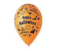 Palloncini Happy Halloween Arancioni, 50 Pezzi, 30 cm di Diametro, Decorazioni Festa con Stampe di Zucche e Pipistrelli