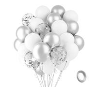 Palloncini in argento e bianco, 60 pezzi, 30 cm, con coriandoli argentati, in lattice, 1 rotolo, in argento, per compleanno, matrimonio, battesimo, decorazione con diamanti