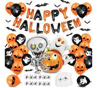 Palloncini in foil XXL Happy Halloween,Palloncino Nero Arancione Fantasma Zucca, Puntelli per Pipistrelli e Ragni,Decorazioni per Feste a Tema Halloween