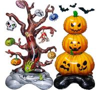 Palloncini in lamina di alluminio, confezione da 2, extra large, decorazione per interni ed esterni a forma di zucca e albero morto, per feste in interni ed esterni