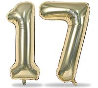 Palloncini in lamina d'oro champagne con numero 17, 101 cm, giganti in oro per 17° compleanno, per ragazzi e ragazze, palloncino a elio con numero 1 e 7, per donne, uomini, 17° anniversario,