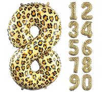 Palloncini in lamina leopardata con numero 8, 101,6 cm, per feste di compleanno, decorazioni per feste di compleanno, ghepardo, grande elio, in Mylar, decorazione per feste a tema animale (numero 8)