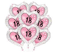 Palloncini in pellicola 18, motivo: scritta "Alles Gute zum 18° compleanno", 8 palloncini a forma di cuore, per 18° compleanno, per ragazze e donne, numero elio, 18 palloncini a forma di cuore