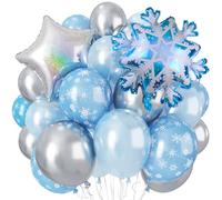 Palloncini invernali a forma di fiocco di neve, 12 palloncini in lattice blu chiaro perla argento con stella fiocco di neve palloncino in lamina per inverno paese delle meraviglie Natale bambino il