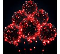 Palloncini luminosi a LED, trasparenti Bobo, per feste, compleanni, anniversari, matrimoni (senza batteria, rosso)